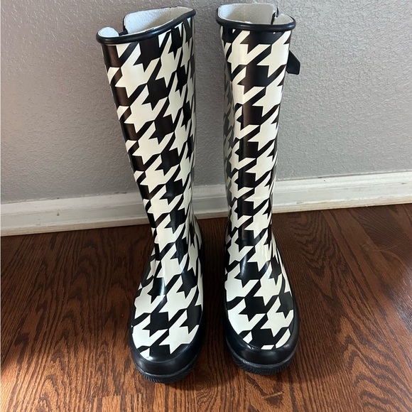 Sperry Top-Sider Fisherman Preppy Black & White Houndstooth Rain Boots Sz 7 - Picture 4 of 11